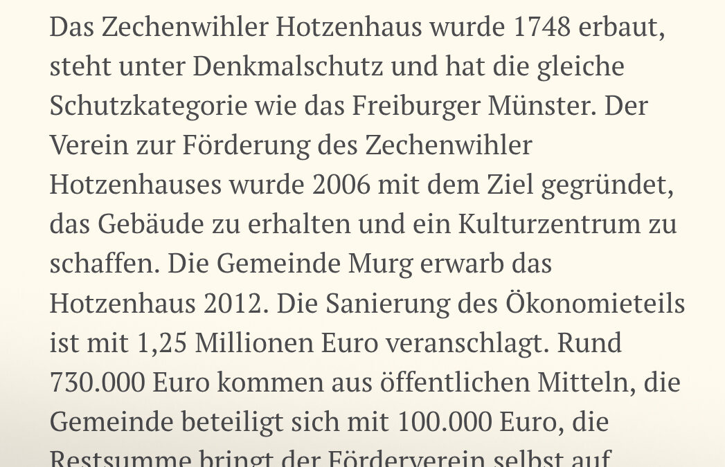 Ein Artikel über das Zechenwihler Hotzenhaus…
